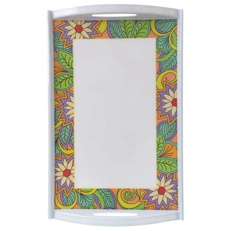 Bandeja em Melamina Decorada Retangular Útil Bazar 40x25cm RF1027