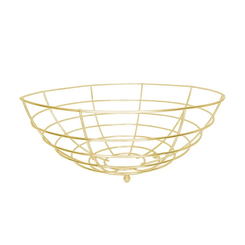Fruteira de Mesa Linhas Aramado Dourada Redonda Útil Bazar 26x10cm RF560