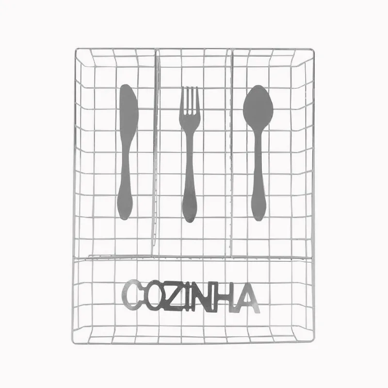 Porta Talheres Gaveta Aramado Prata Útil Bazar 33x26cm RF606