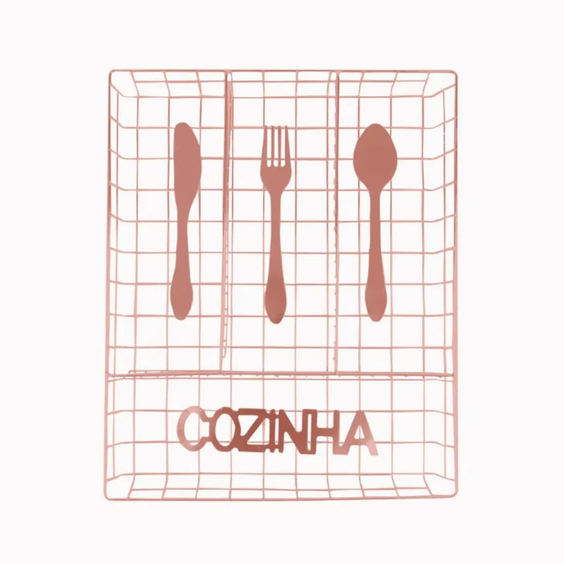 Porta Talheres Gaveta Aramado Rosé Útil Bazar 33x26cm RF608