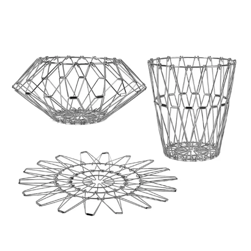 Cesto Dobrável Aramado Prata Útil Bazar 15cm RF614