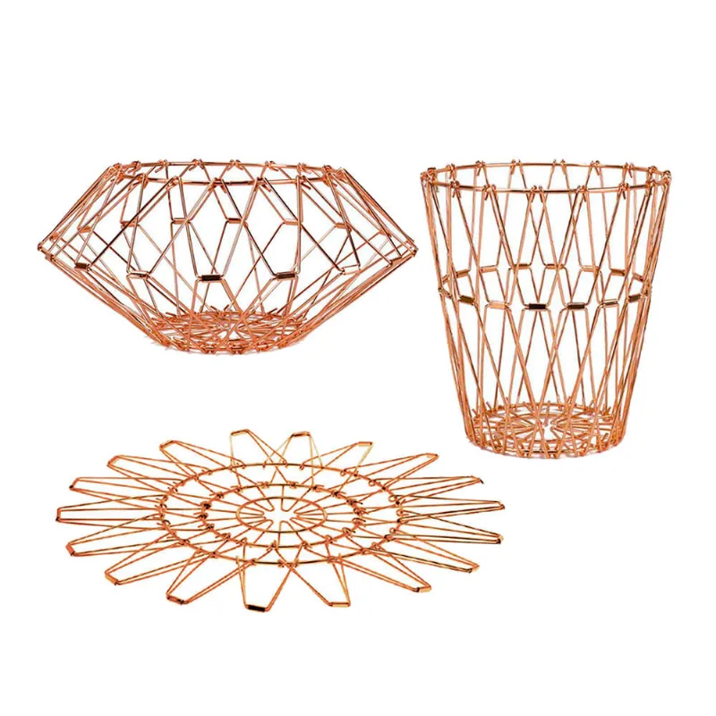 Cesto Dobrável Aramado Rosé Útil Bazar 15cm RF616