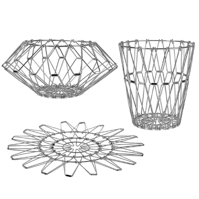 Cesto Dobrável Aramado Prata Útil Bazar 21cm RF618