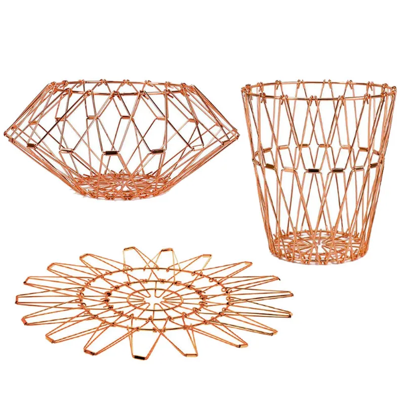 Cesto Dobrável Aramado Rosé Útil Bazar 21cm RF620