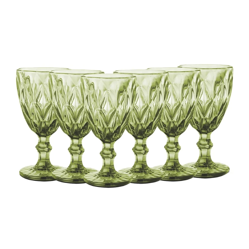 Jogo Taças Diamante Vidro 6 Pecas Verde Util Bazar 350ml DK5015BCCB6
