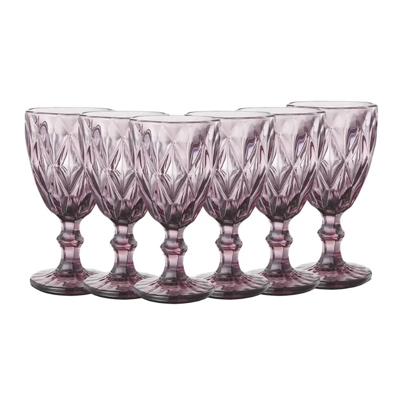 Jogo Taças Diamante Vidro 6 Peças Roxo Útil Bazar 350ml DK5015BCCB6