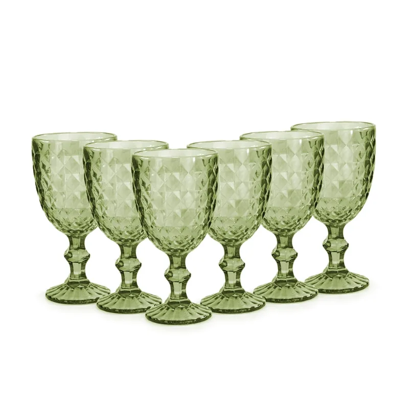 Jogo de Taças Brilhante Vidro 6 Peças Verde Útil Bazar 355ml DK50120DLLC