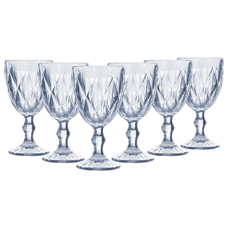 Jogo de Taças Vidro Metalizada 6 Peças Azul Útil Bazar 310ml RF1855B