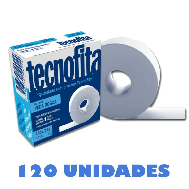 Kit 120 Fitas Veda Rosca Multifita 18mmx50m Tecnofita Branca