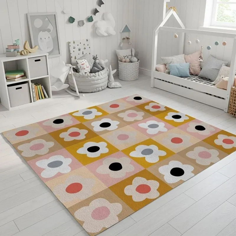Tapete 140cm X 140cm Floral Antiderrapantes Kids Colorido