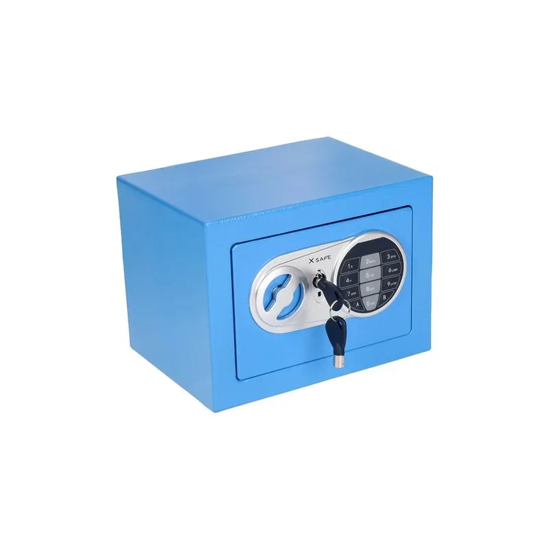Cofre Digital Eletrônico Pequeno Senha E 2 Chaves Azul Claro