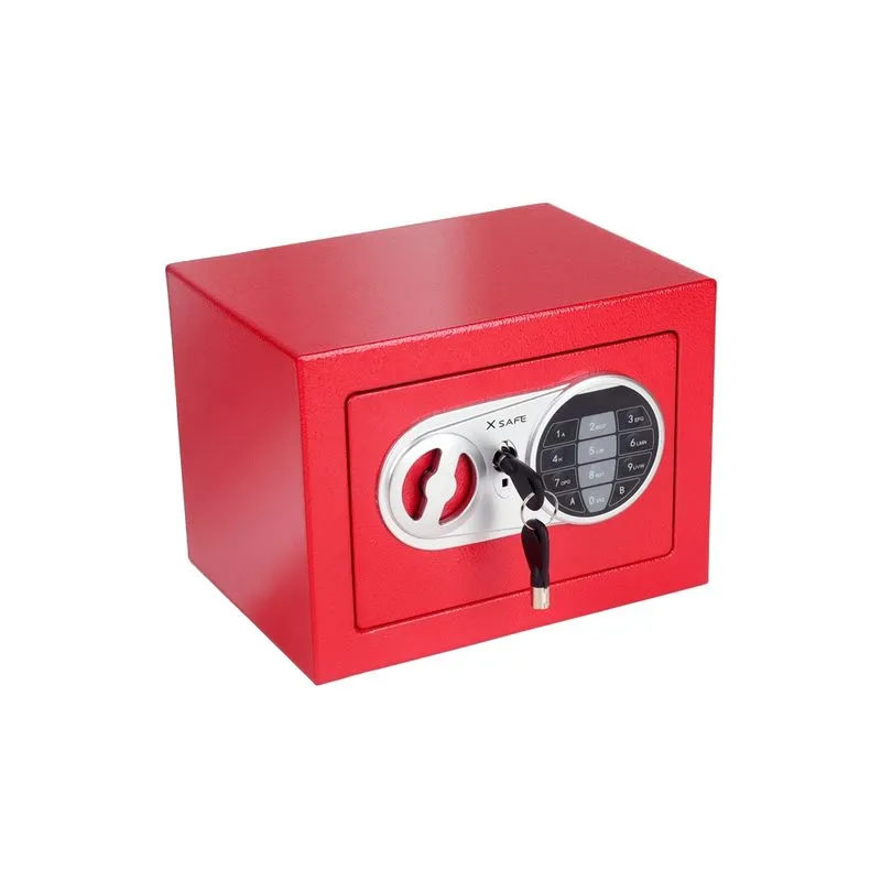 Cofre Digital Eletrônico Pequeno Senha E 2 Chaves Vermelho