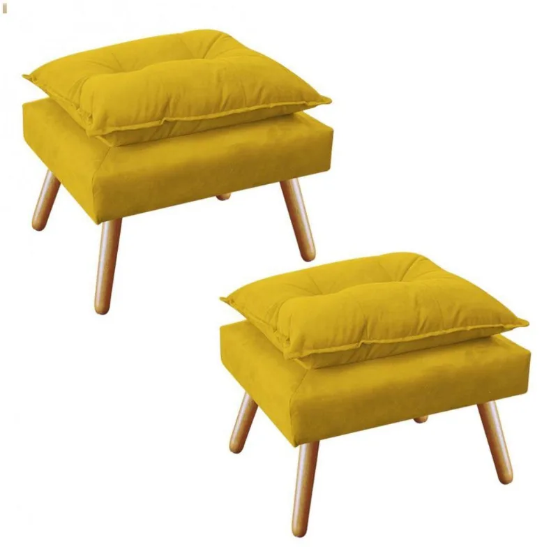Kit 2 Puff'S Opala Plus Suede Azul Amarelo