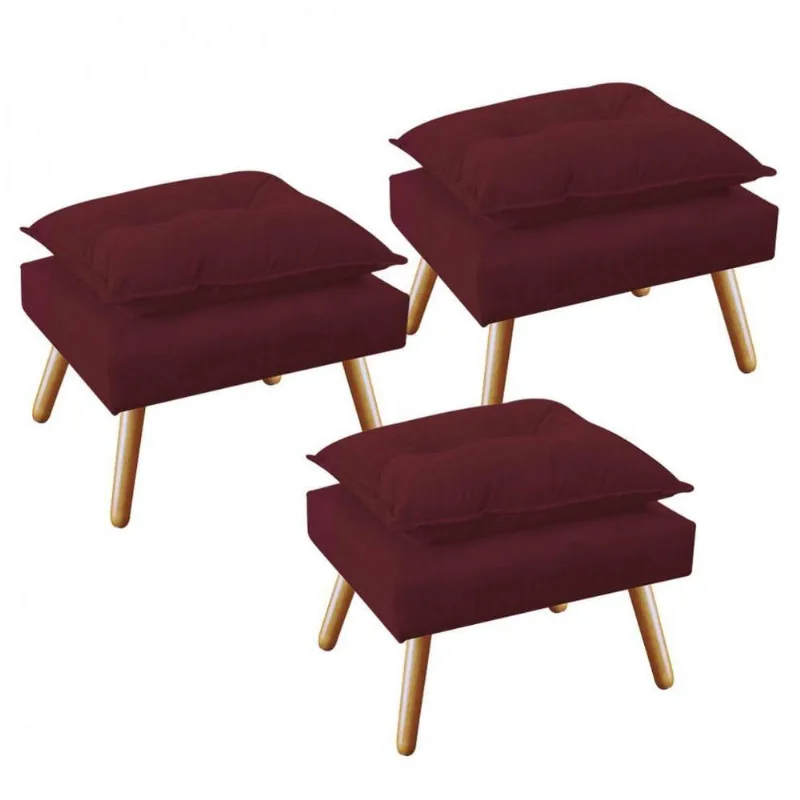 Kit 3 Puff'S Opala Plus Suede Bordô