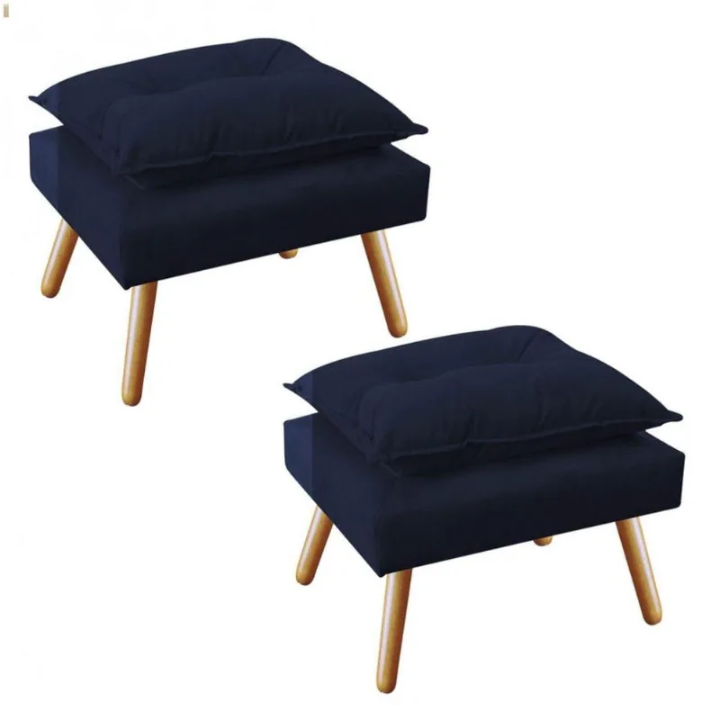 Kit 2 Puff'S Opala Plus Suede Azul Marinho
