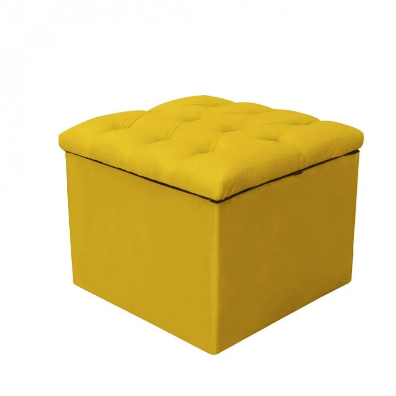 Puff Baú Mali Suede Amarelo