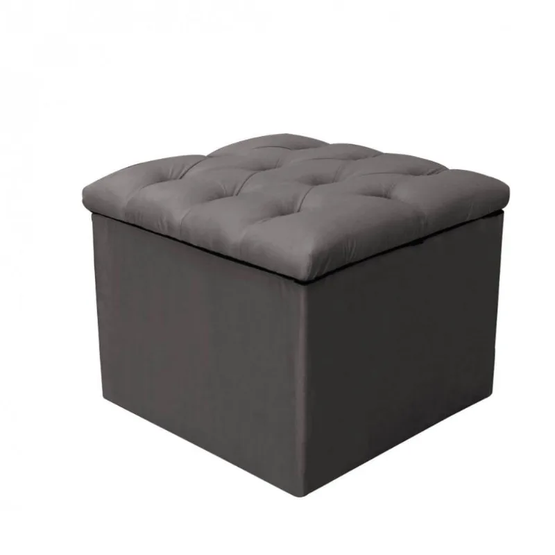 Puff Baú Mali Suede Cinza