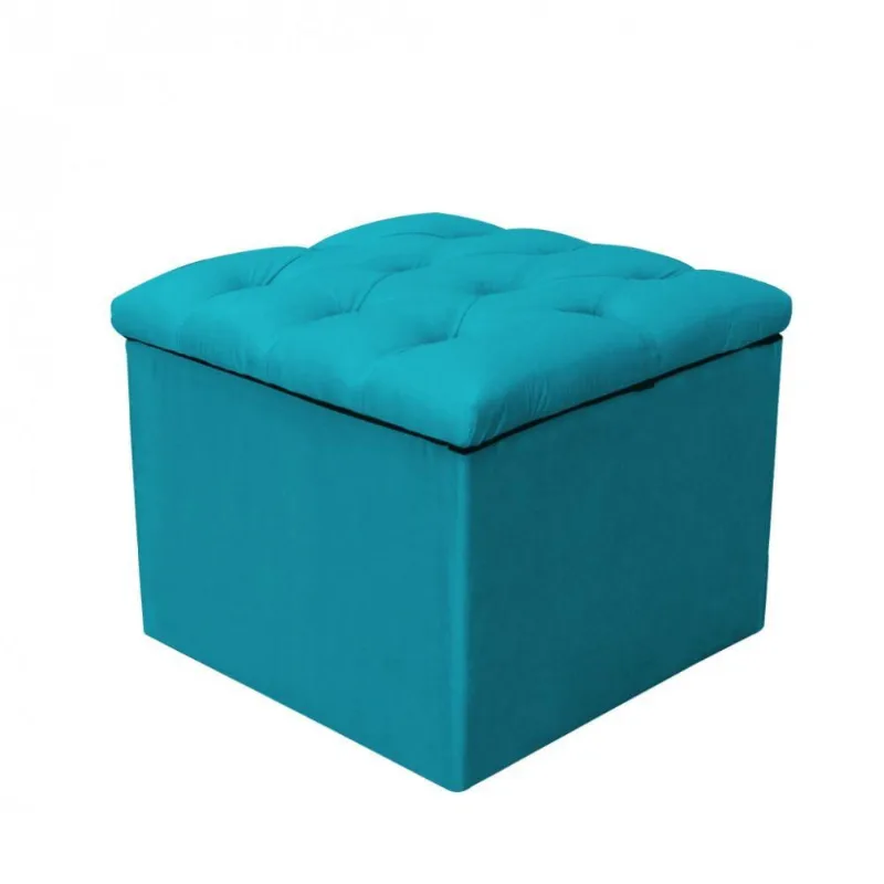 Puff Baú Mali Suede Turquesa