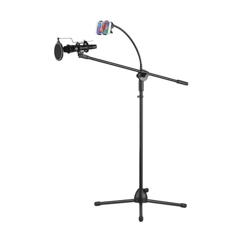 Pedestal Suporte Microfone+Pop Filter+Shockmount+Sup Celular