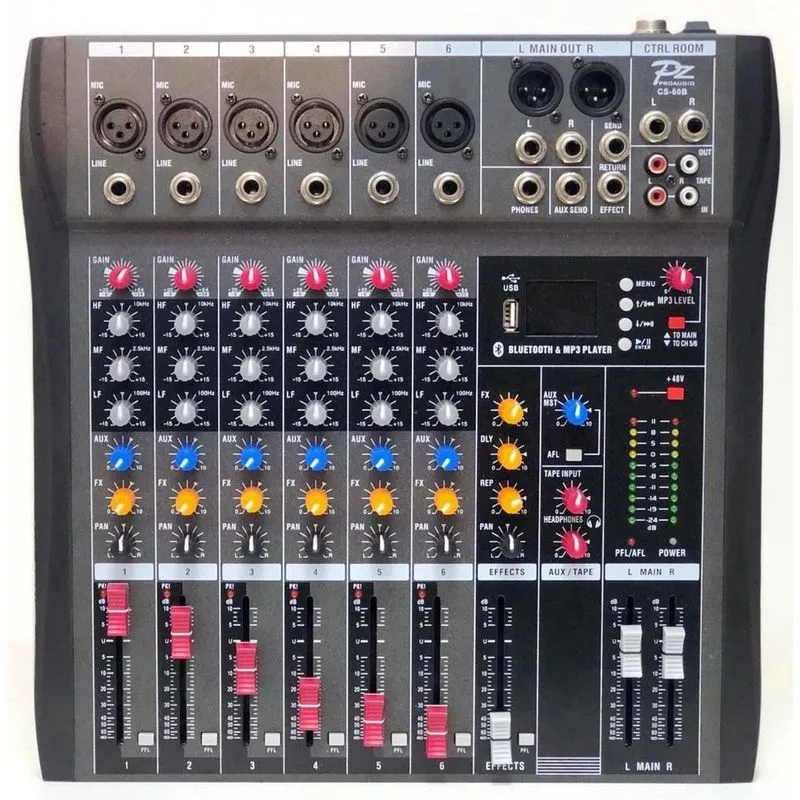Mesa de Som pz Pro Audio 6 Canais CS60B Usb Mp3 Efeitos