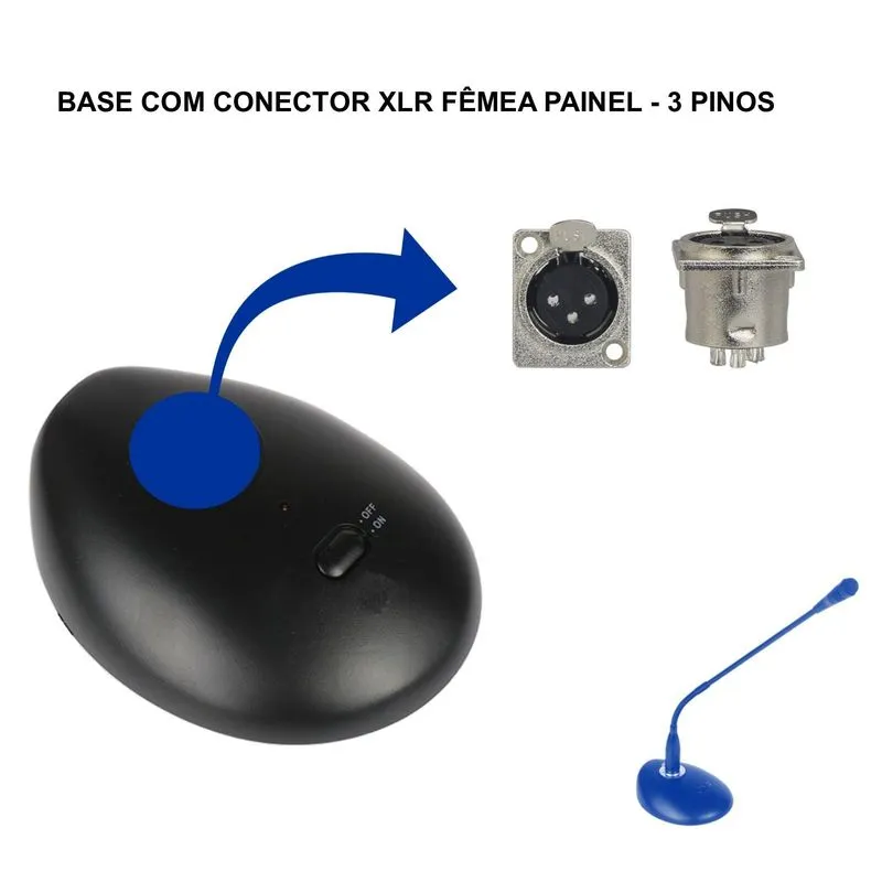 Base De Mesa P/Microfone Gooseneck,Conector XLR,Chave On/Off