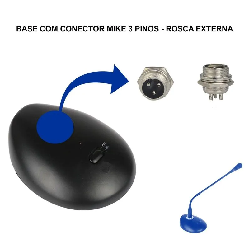 Base Mesa P/Microfone Gooseneck,Conector Mike 3 Pinos,On/Off