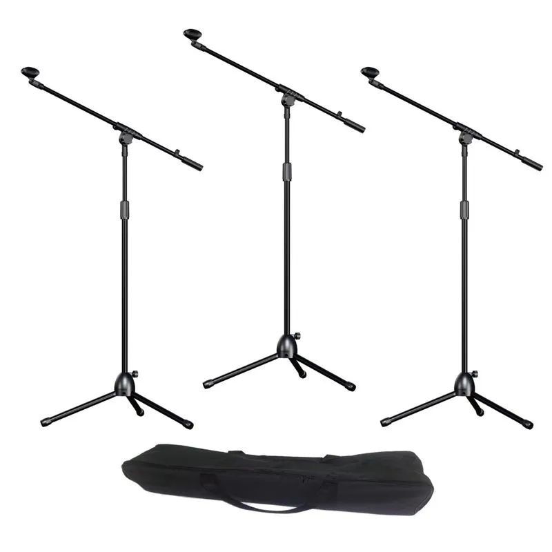 Kit 3 Pedestal Suporte Tripé Girafa P/microfone Dinâmico Bag