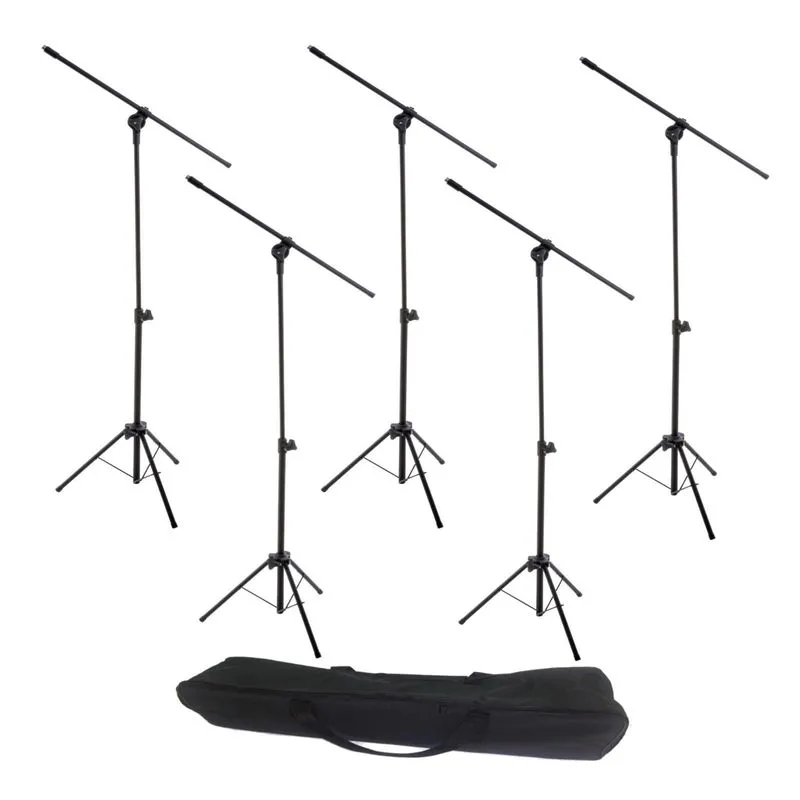Kit 5 Pedestal Alumínio Suporte Tripé Girafa P/microfone,bag