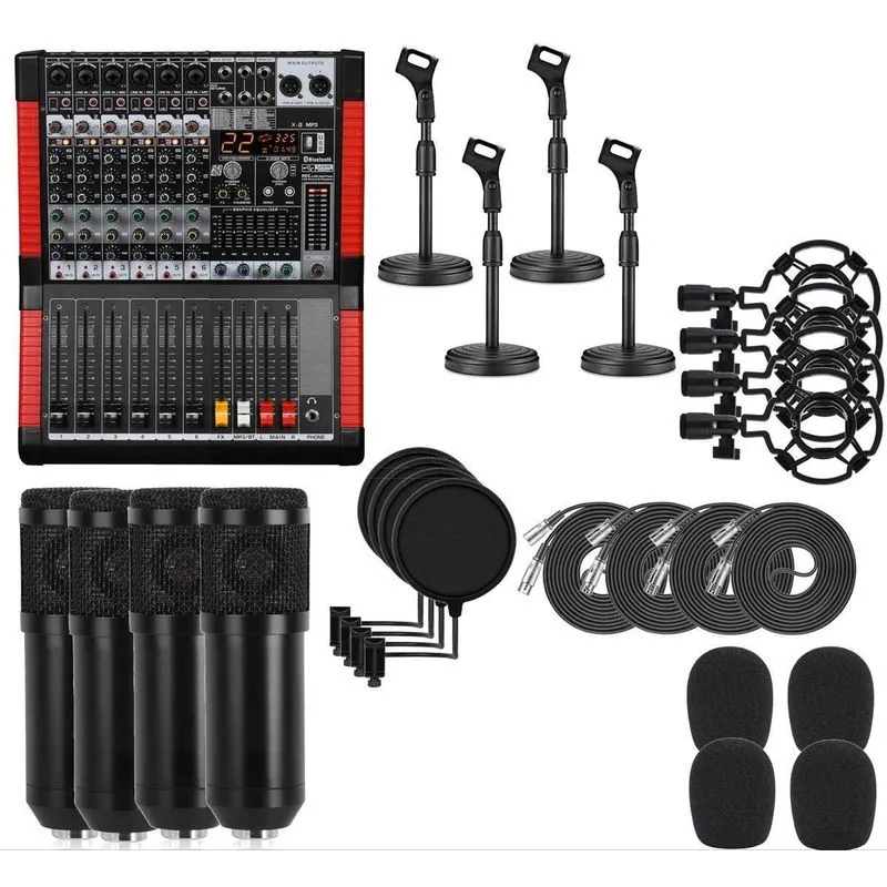 Kit Mesa,mixer 6 Canais,pedestal,microfone Condensador,pop