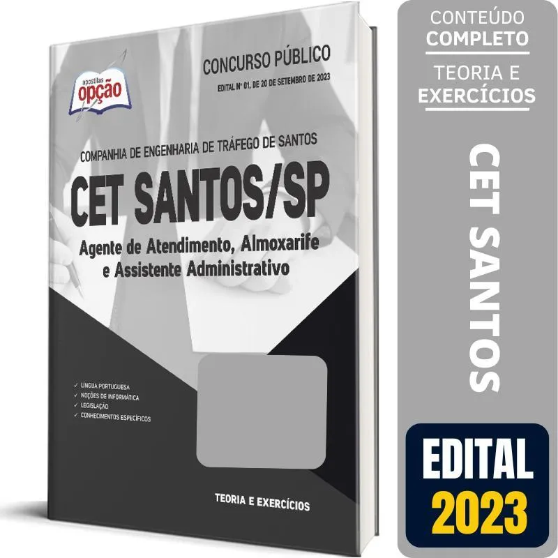Apostila Cet Santos Sp 2023 Agente Atendimento, Almoxarife E