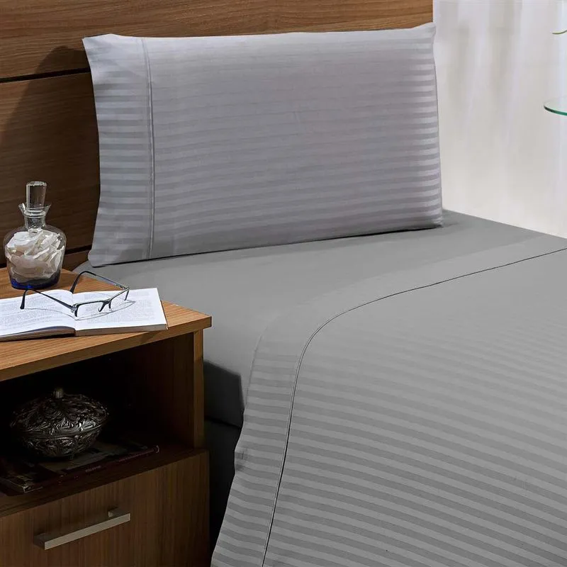 Jogo Cama Stripe 300 F Solteiro Cinza Claro/unico