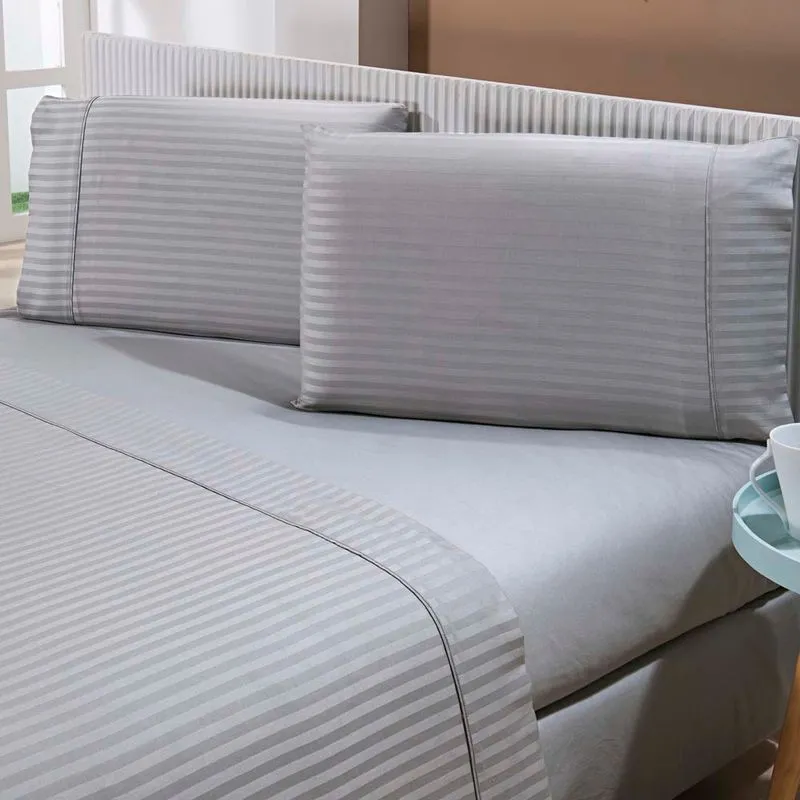 Jogo Cama Stripe 300 F Queen Cinza Claro/unico