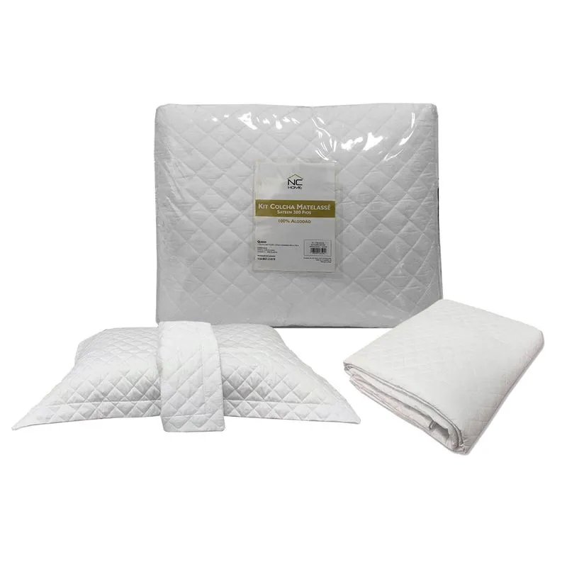 Kit 3pcs Colcha Matelasse 300fios Casal Branco