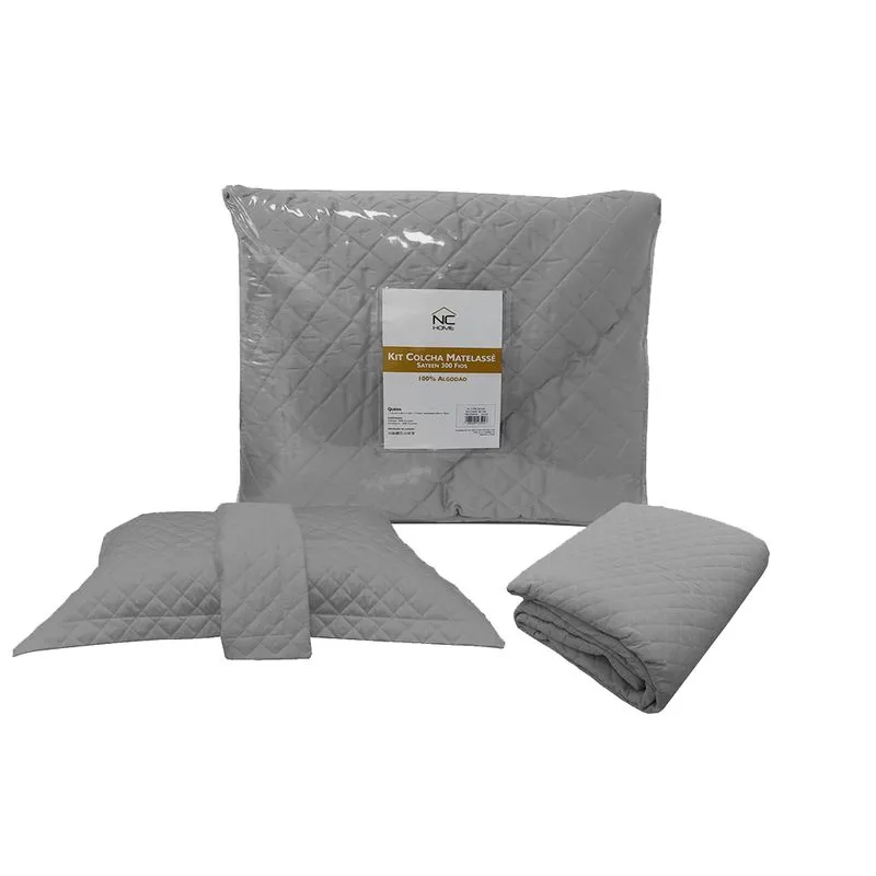 Kit 3pcs Colcha Matelasse 300fios Casal Cinza