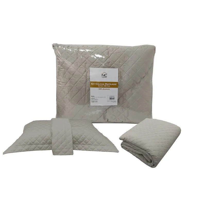 Kit 3pcs Colcha Matelasse 300 Fios Queen Prata