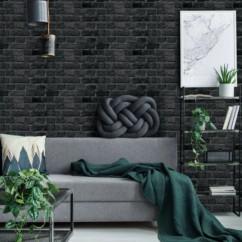 Papel de Parede Tijolo Preto rolo 57x270cm