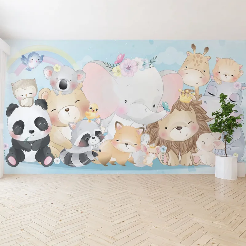 Papel de Parede Painel Infantil Animais Zoo 8 rolos 12m²