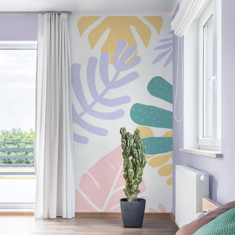 Papel de Parede Painel Folhagem Floral Tons Pasteis 2 rolos - 3m²