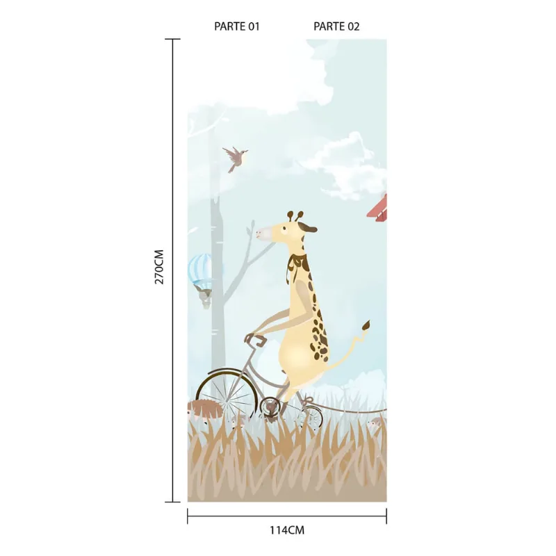 Papel de Parede Painel Infantil Animais Aviões 2 rolos - 3m²