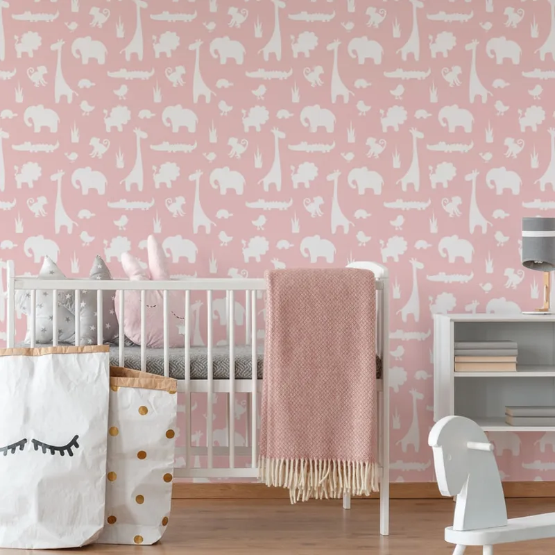 Papel de Parede Infantil Animais Rosa rolo 57x270cm