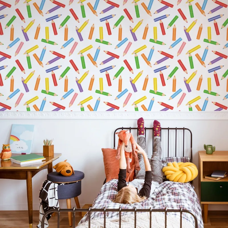 Papel de Parede Lápis Coloridos Infantil rolo 57x270cm