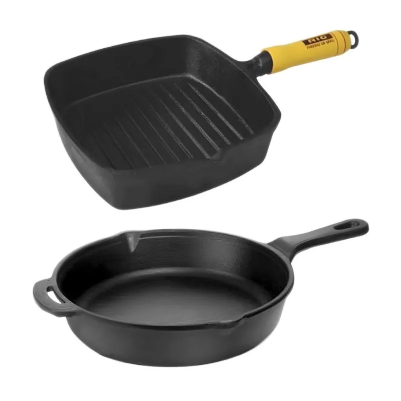 Kit Frigideira Cabo Ferro E Cook Grill Ferro Fundido