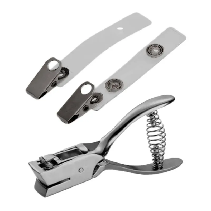 Alicate Furador Ovóide + 100 Presilhas Jacaré Para Crachás