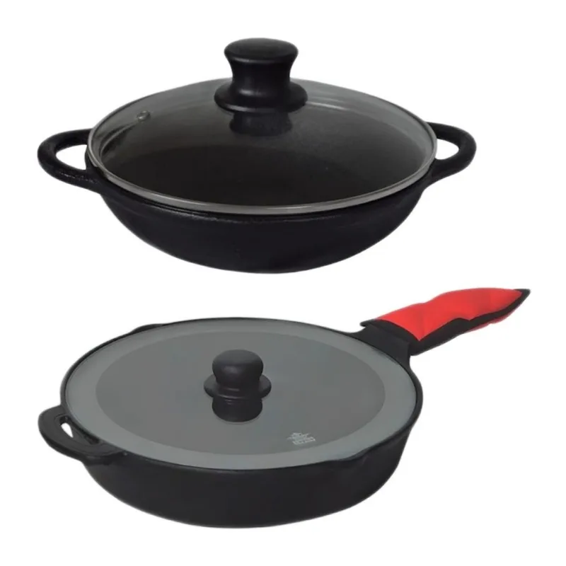 Kit Frigideira Cabo Ferro 29cm Parmegiana 20cm Tampas vidro
