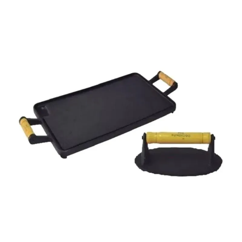 Chapa Lisa Ferro Fundido 25x45cm E Prensador P Carne Bife