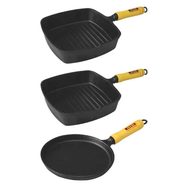 Jogo Frigideiras Cook Grill e Chapa Tapioca Ferro Fundido 22CM e 19CM Fundo Reto Rig Fundidos