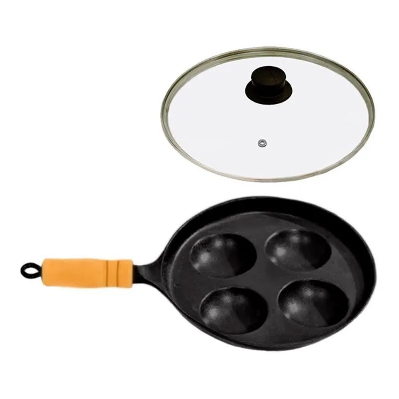 Frigideira Frita 04 Ovos Antiaderente Alumínio Revestimento Antiaderente 23cm Tampa Vidro Preto