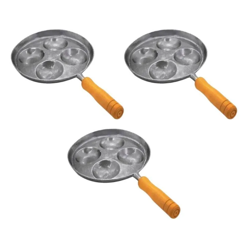 Kit 3 Frigideiras Multi Ovo KIT3UND.4729-AlPort em Alumínio Batido Frita 4 Ovos Acabamento Cru Inox