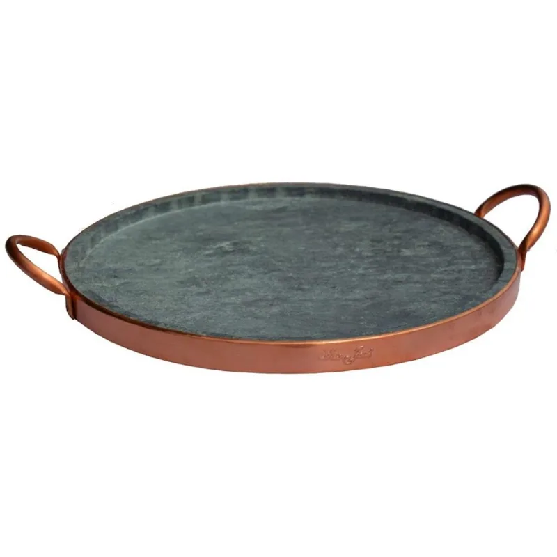 Forma Para Pizza Restaurante Pedra Sabão Alças Cobre GG 42cm