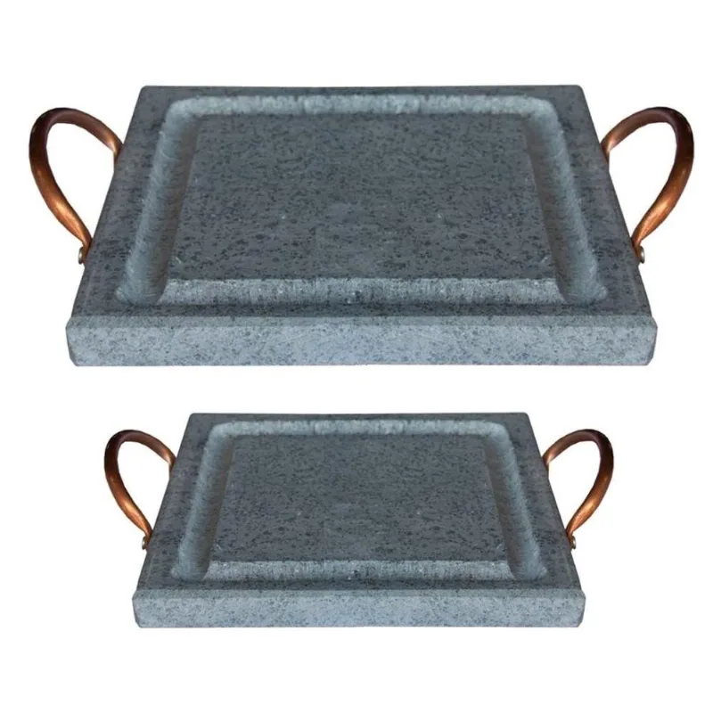 Kit Grelhas para Carnes Servir Porção Pedra Sabão Cozimento Uniforme Cinza Industria São Jose
